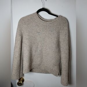 Madewell Speckled Knit Crewneck Sweater Beige Wool Blend Size Small Flare Sleeve